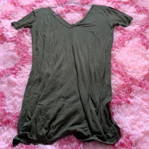 Basic Khaki V Neck T Shirt Dress